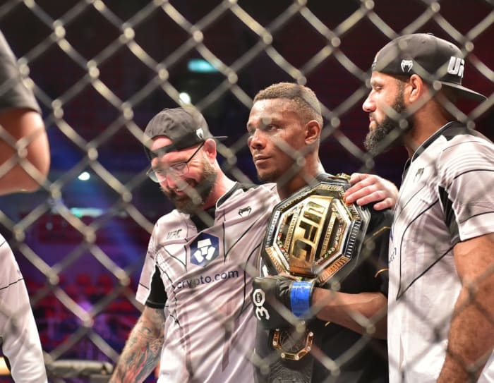 Jamahal Hill holds the UFC Light Heavyweight Championship after defeating Glover Teixeira.